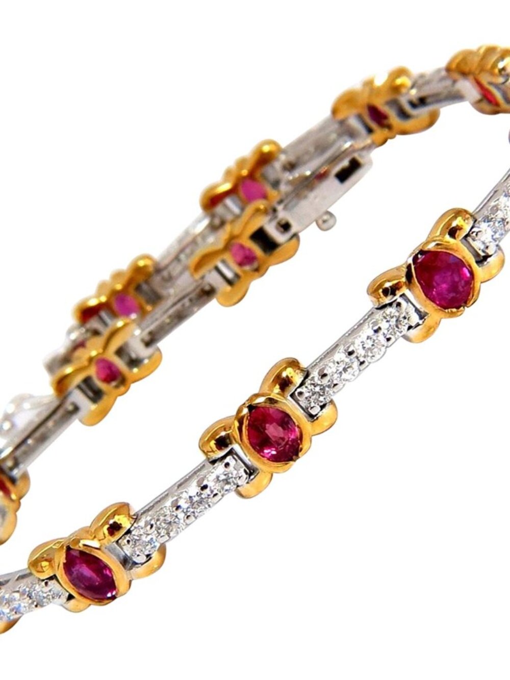 3.76ct natural ruby diamonds tennis bracelet 14kt gold vivid red*